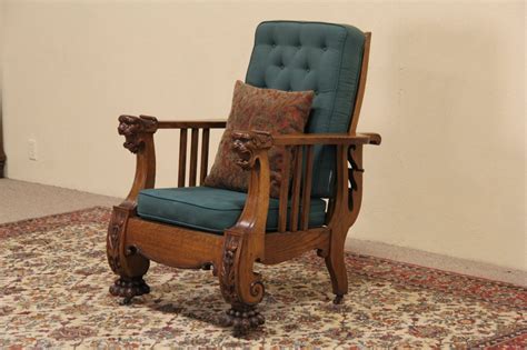 Morris Reclining Chair 1900 Antique Carved Oak Lion Heads And Paws