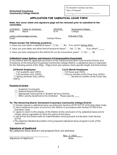 Sabbatical Application Sample Doc Template Pdffiller