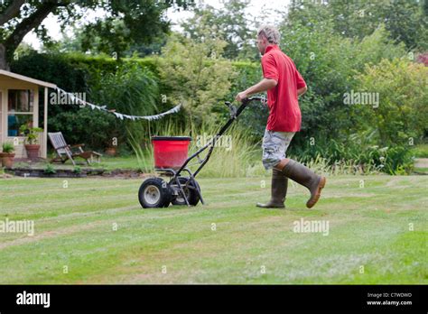 Lawn Treatment To Spray Weeds And Fertilise The Grass Stock Photo Alamy