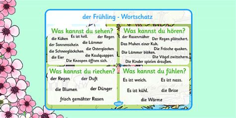 Spring Themed Senses Word Mat German Teacher Made Twinkl