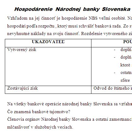 Úloha centrálnej banky v ekonomike Seminárna práca Zadania seminarky sk