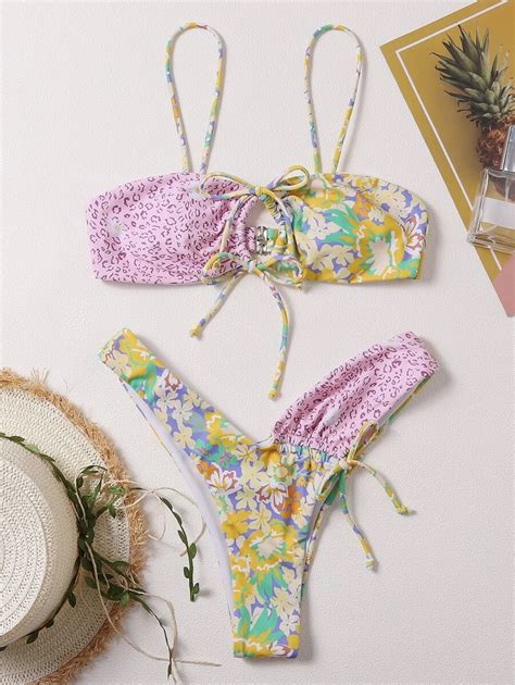 Shein Swim Mod Floral Tie Front Bikini Set For Summer Beach Vacation