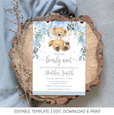 Plantilla De Invitaci N De Teddy Bear Baby Shower We Can Bearly Wait