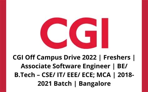 CGI Off Campus Drive 2022 Freshers Associate Software Engineer BE