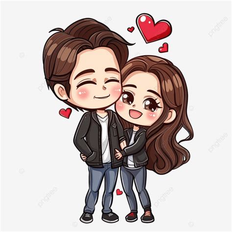 Cute Lovers Couple Greeting Pose Happy Valentine Chibi Cartoon Character Couple Cute