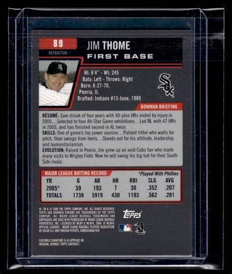 2006 Bowman Chrome Gold Refractor 89 Jim Thome White Sox NNO HOF EBay