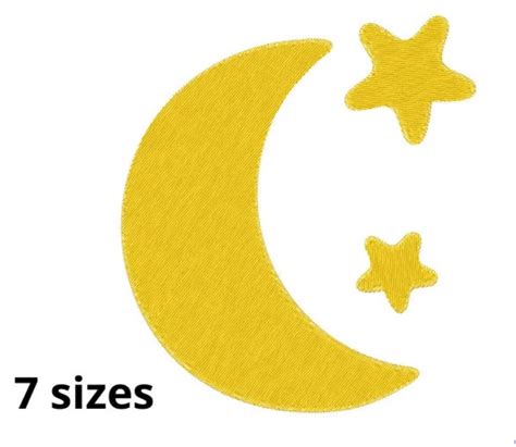 Moon Embroidery Design 7 Sizes Moon And Stars Embroidery Cloud