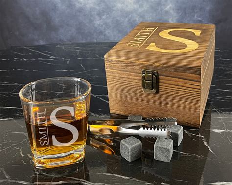 Personalized Whiskey Stone Box Whiskey Set Chilling Stones Etsy