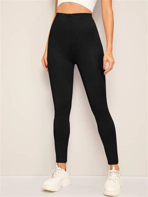 Shein Ezwear Solid Elastic High Waist Leggings Shein Uk