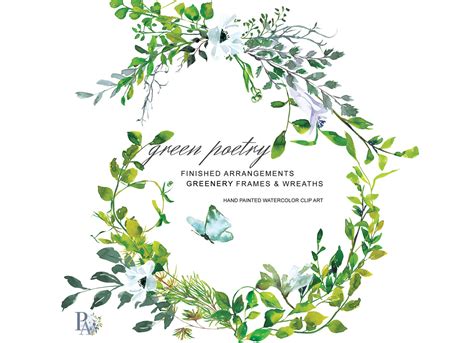 Hand Painted Watercolor Greenery Clipart Greenery Wreath By Patishop Art