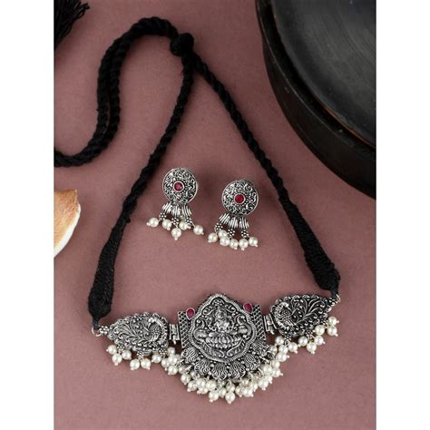 Silvermerc Designs Silver Plated Oxidized Threaded Jewelry Set