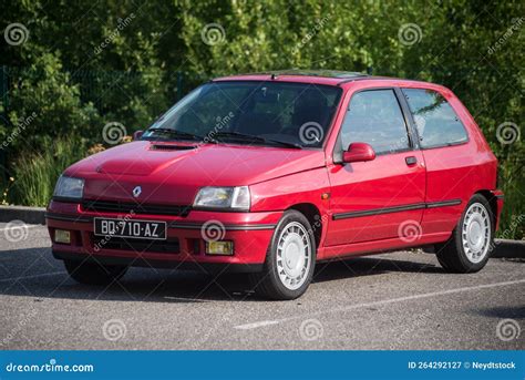 Front View Of Red Renault Clio S Parked In The Street Editorial