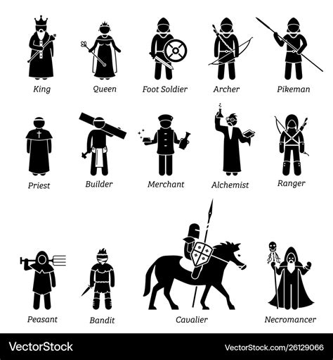 Ancient medieval characters classes and warriors Vector Image