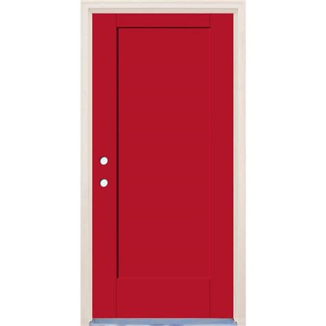 Builders Choice 36 In X 80 In 1 Panel Right Hand Ruby Red Painted Fiberglass Prehung Front