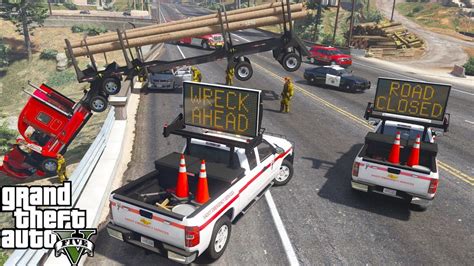 Gta 5 Dot Emergency Message Board Truck Responds To A Crashed Semi