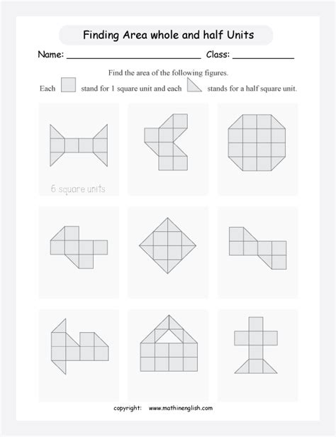 Find The Area Of Shapes Made Up Of Whole And Half Units Great Basic Math Worksheet For Grade 3