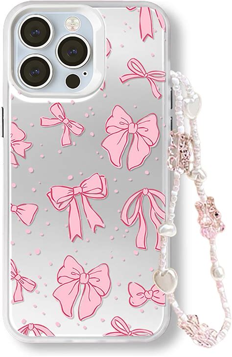 Zilkaifly Aesthetic Bow Phone Case For Women Girls Pink Ribbon Bow Phone Case For