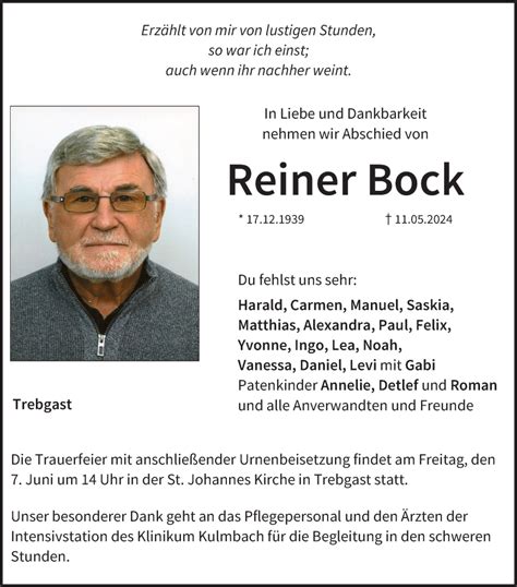 Reiner Bock Traueranzeige Trauer Infranken De