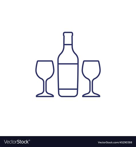 Wine Bottle And Two Glasses Line Icon Royalty Free Vector