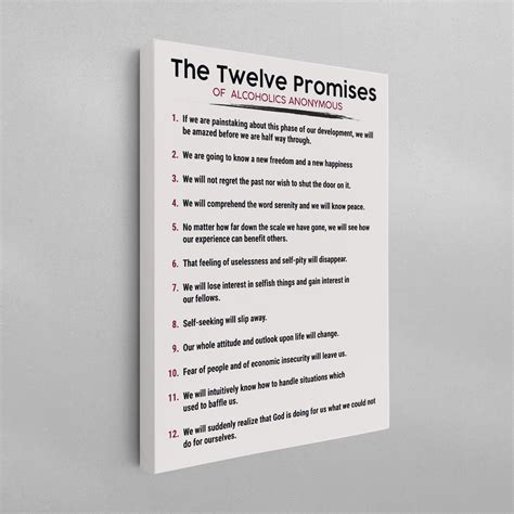 The 12 Promises of AA Mental Health Wall Art Poster, Canvas, Framed ...