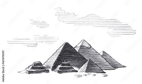 Great Pyramids Of Egypt Graphic Linear Tonal Drawing By Slate Pencil