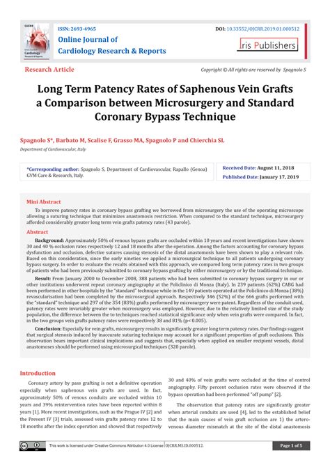 Pdf Long Term Patency Rates Of Saphenous Vein Grafts A Comparison