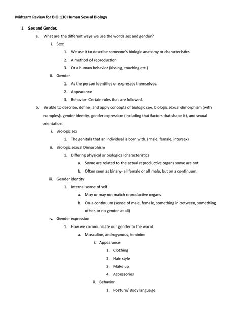 Midterm Review Study Guide Drhall Midterm Review For Bio 130 Human