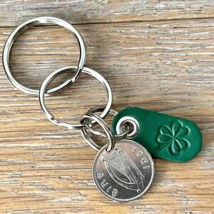 Irish Sixpence And Green Shamrock Key Chain Ireland Coin Etsy Uk