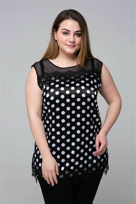 Plus Size Black And White Satin Polka Dot Blouse Polka Dot Blouse Plus Size Women