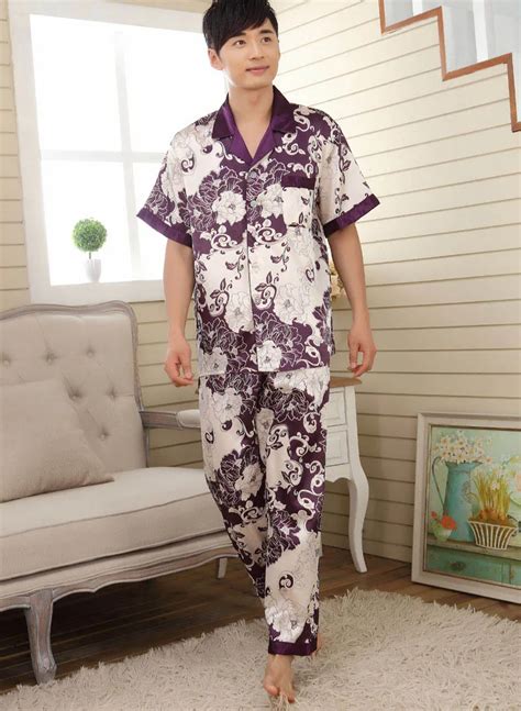 Men Sleepwear Mens Pajamas Faux Silk Male Sleepwear Men Pyjamas Mens