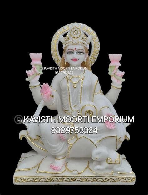 White Painted Marble Laxmi Mata Statue For Worship Size To Foot