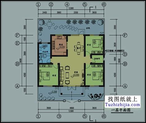 120平方米农村一层平房别墅设计cad图纸，12x10米一层别墅设计图图纸之家