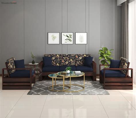 Buy Winster Wooden Sofa Set Walnut Indigo Dusky Leaf At 27 OFF