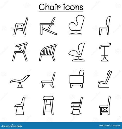 Chair Icon Set In Thin Line Style Stock Vector Illustration Of Dining