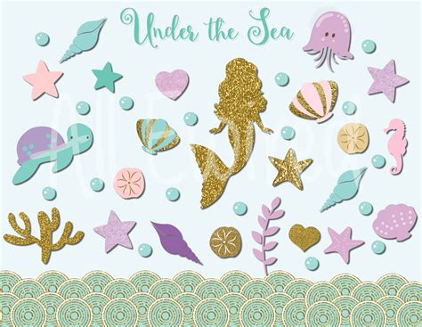 Mermaid Under Sea Clipart Includes 24 PNG Files Including - Etsy