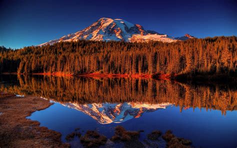 Fond Décran Paysage Forêt Montagnes Le Coucher Du Soleil Eau La