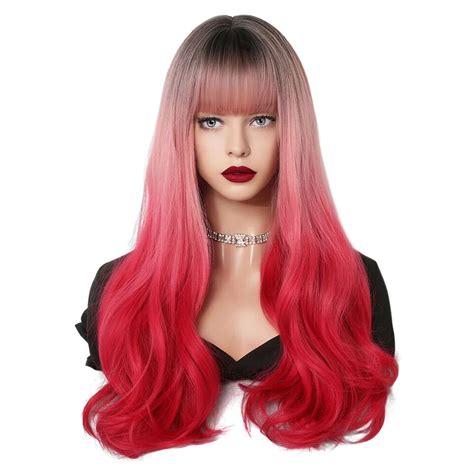 Mermaid Red Long Curly Wigs Bangs Natural Hair Wig For Women Cosplay Party Daily Ebay