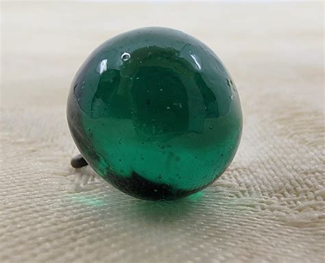 Vintage Blue Green Transparent Swirlback Glass Ball Button With Metal