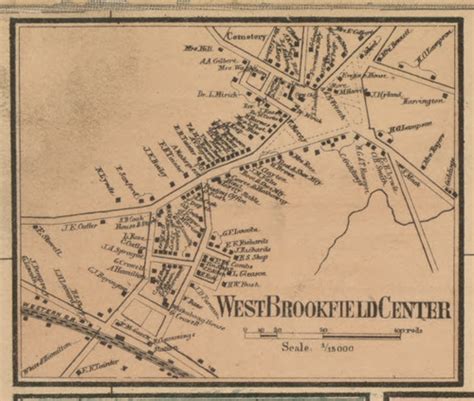 West Brookfield Center Massachusetts 1857 Old Town Map Custom Print