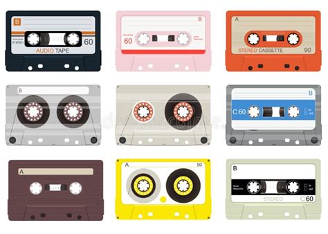 Cartoon Color Vintage Music Cassettes Icons Set Vector Stock Vector Illustration Of Music