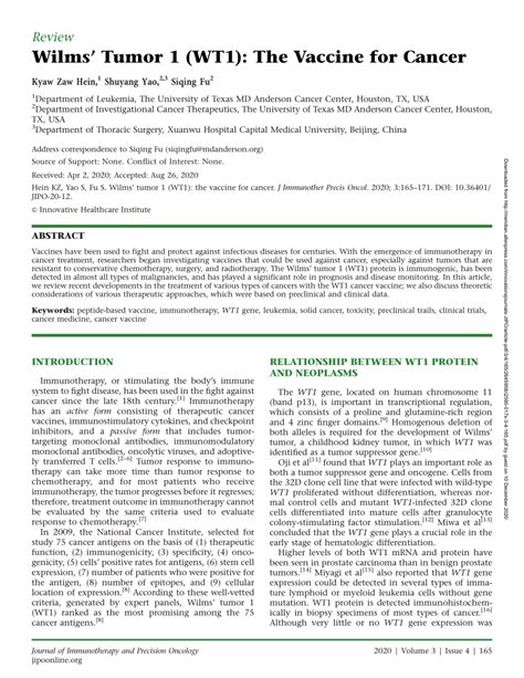 Pdf Wilms Tumor 1 Wt1 The Vaccine For Cancer