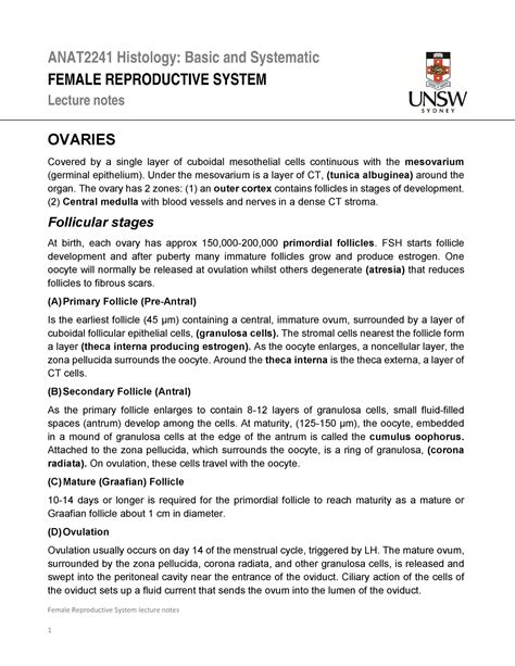 Female Reproductive System Notes Female Reproductive System Lecture