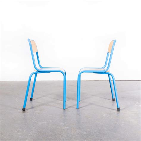 S French Mullca Chunky Stacking Blue Dining Chairs Pair For Sale