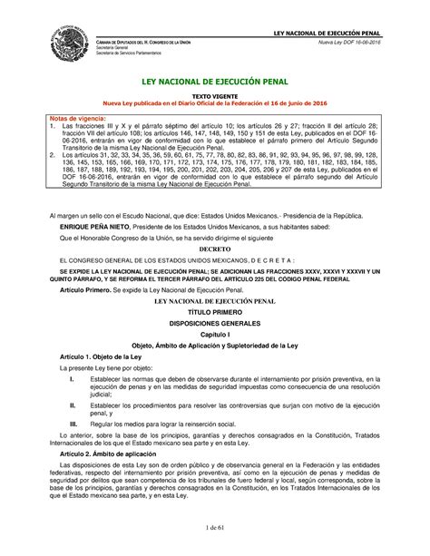 Ley Nacional De Ejecuci N Penal Cmara De Diputados Del H Congreso