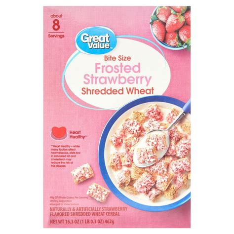 Great Value Bite Size Frosted Strawberry Shredded Wheat Breakfast Cereal 163 Oz