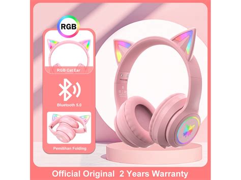 Onikuma K Pink Cat Ear Auscultadores Rgb Led Light Flex Vel Mic