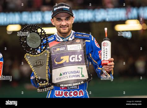 Bartoz Zmarzlik With His Third Place Trophy During The Adrian Flux