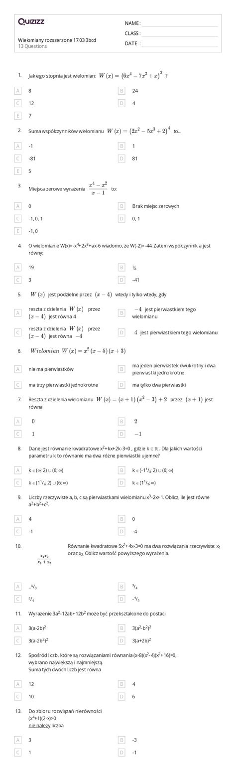 Ponad Pierwiastki Trzeciego Stopnia Arkuszy Roboczych Dla Klasa W