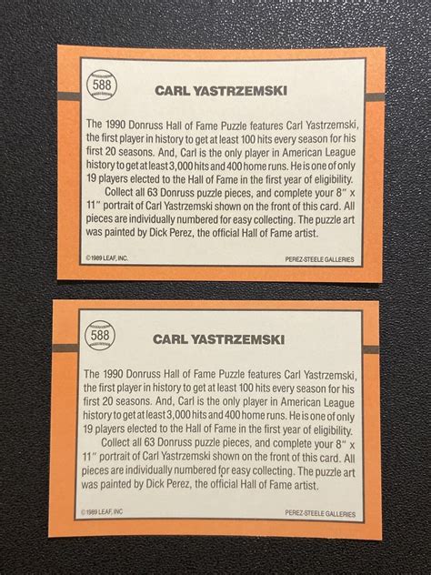 1990 Donruss Carl Yastrzemski Hall Of Fame Error Correct Diamond Kings