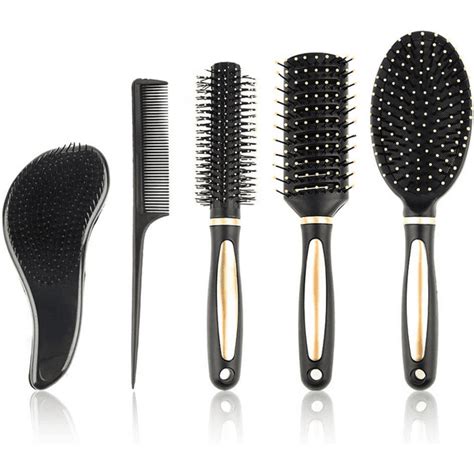 Bubabox 5 Pieces Hair Brush Comb Set Detangling Paddle Brush Round Hair